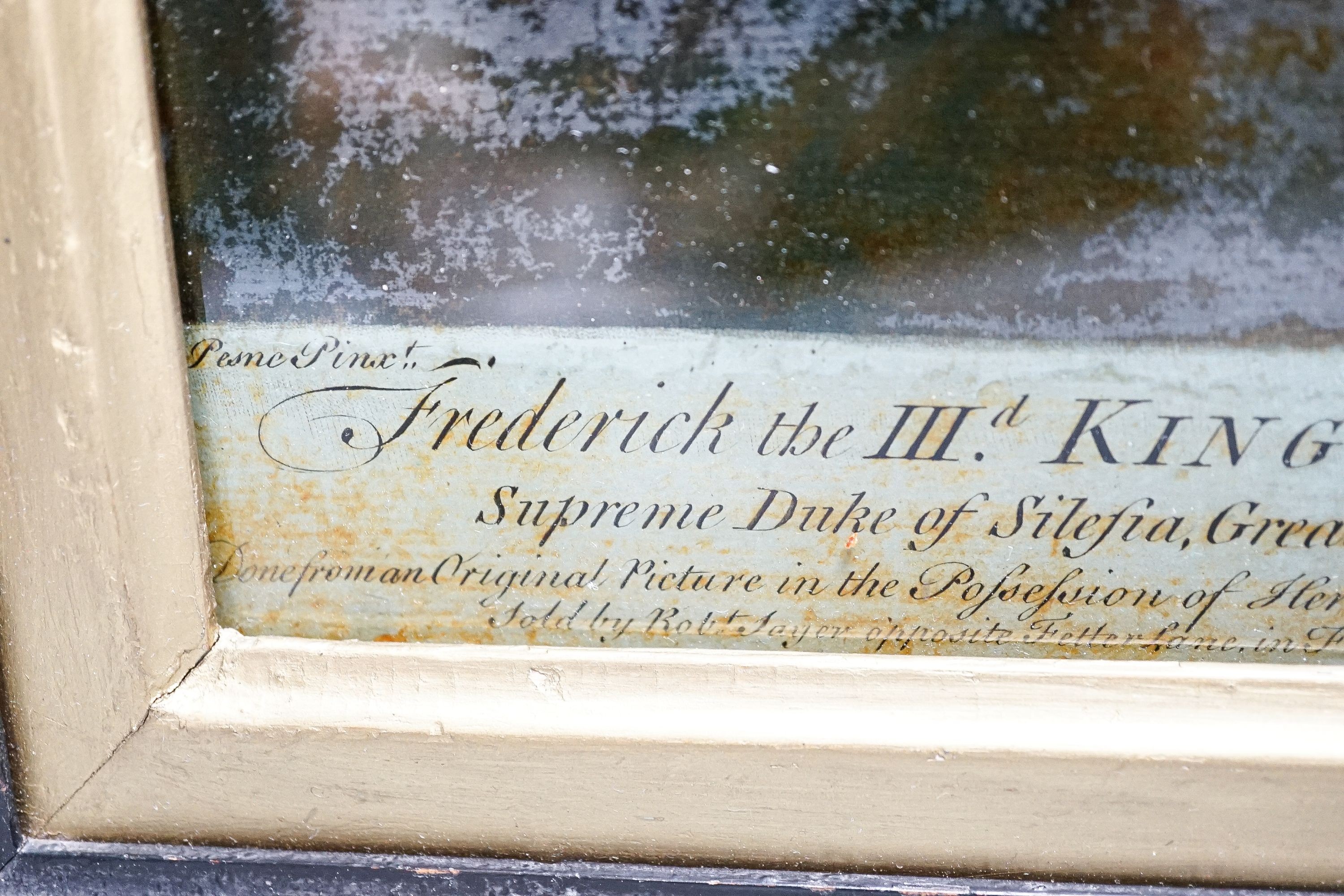 An early 19th century reverse glass print 'Frederick III King of Prussia' 36x26cm